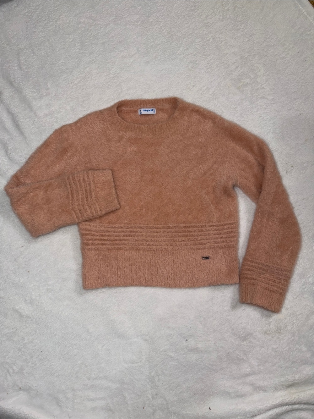 EUC Mayoral peachy pink fuzzy sweater size 6